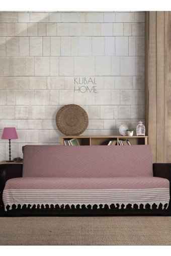 Kubal Home Pamuklu Püsküllü Süngersiz Armürlü Kiremit Tekli Koltuk Örtüsü 170x220 cm