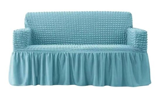 Özmakan Pamuklu - Polyester Bürümcük Jakarlı Süngersiz Düz Giydirmeli Turkuaz Üçlü Koltuk Örtüsü 180x230 cm
