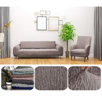 Etles Home Pamuklu - Polyester Likralı Jakarlı Süngersiz Armürlü Giydirmeli Kahverengi Dörtlü Koltuk Örtüsü 185x220 cm