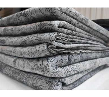 Selçuklu Tekstil Polyester Polar Pofuduk Süngerli Çizgili Gri Üçlü Koltuk Örtüsü 175x210 cm