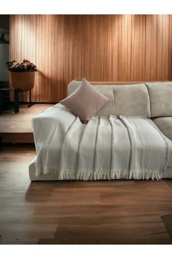 Casa Home Pamuklu Kanvas Saçaklı Süngersiz Armürlü Gri Üçlü Koltuk Örtüsü 170x210 cm