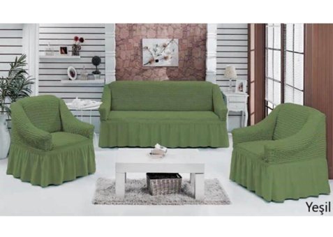 Karna Home Pamuklu Bürümcük Fırfırlı Süngersiz Kareli Giydirmeli Beyaz Beşli Koltuk Örtüsü 210x240 cm