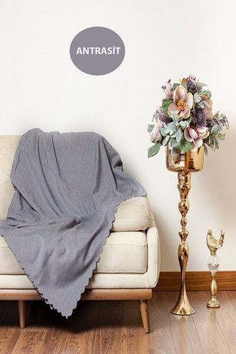 Velerde Home Pamuklu - Polyester Polar Süngersiz Düz Gri Tekli Koltuk Örtüsü 180x215 cm