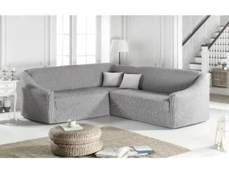Eldost Ticaret Polyester Bürümcük Jakarlı Süngersiz Armürlü Giydirmeli Gri Dörtlü Koltuk Örtüsü 180x350 cm