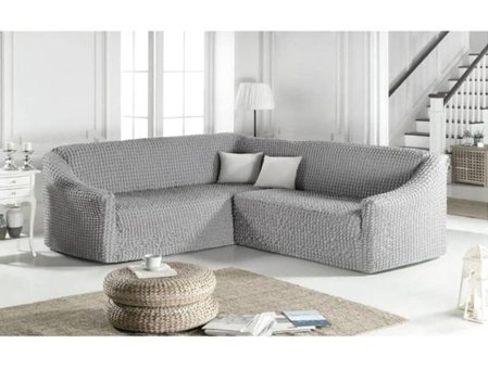 Eldost Ticaret Polyester Bürümcük Jakarlı Süngersiz Armürlü Giydirmeli Gri Dörtlü Koltuk Örtüsü 180x350 cm