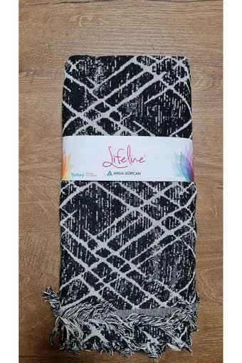 Life Line Economy Pamuklu Saçaklı Süngersiz Çizgili Kaymaz Siyah Tekli Koltuk Örtüsü 170x220 cm