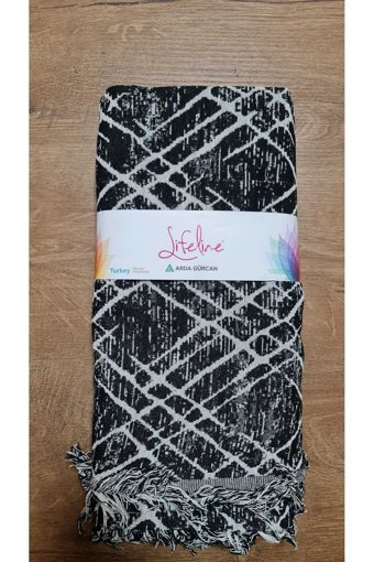 Life Line Economy Pamuklu Saçaklı Süngersiz Çizgili Kaymaz Siyah Tekli Koltuk Örtüsü 170x220 cm