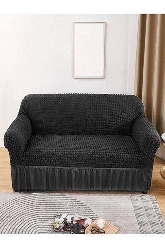 Eldost Ticaret Pamuklu - Polyester Bürümcük Jakarlı Süngersiz Armürlü Giydirmeli Siyah İkili Koltuk Örtüsü 120x175 cm