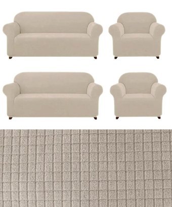 E Bahar Polyester Likralı Jakarlı Süngersiz Armürlü Giydirmeli Kahverengi Sekizli Koltuk Örtüsü 180x230 cm
