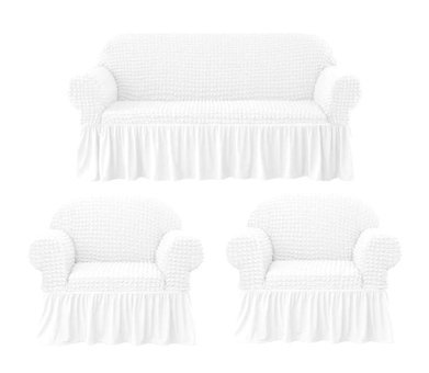 Elgeyar Pamuklu - Polyester Bürümcük Jakarlı Süngersiz Armürlü Giydirmeli Beyaz Beşli Koltuk Örtüsü 183x230 cm