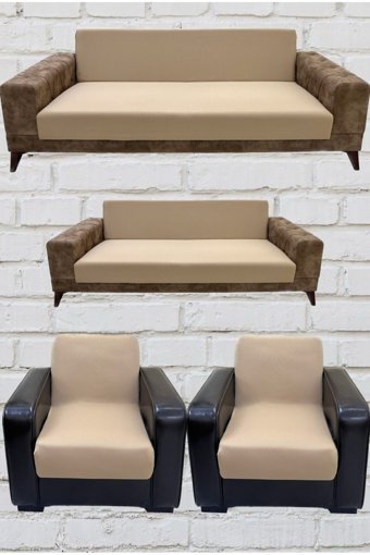 Şahane Ev Mikro Polyester Likralı Jakarlı Süngersiz Düz Giydirmeli Lastikli Kahverengi Üçlü Koltuk Örtüsü 55x8 cm