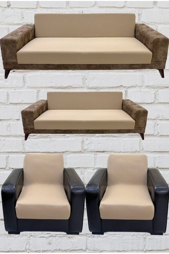 Şahane Ev Mikro Polyester Likralı Jakarlı Süngersiz Düz Giydirmeli Lastikli Kahverengi Üçlü Koltuk Örtüsü 55x8 cm