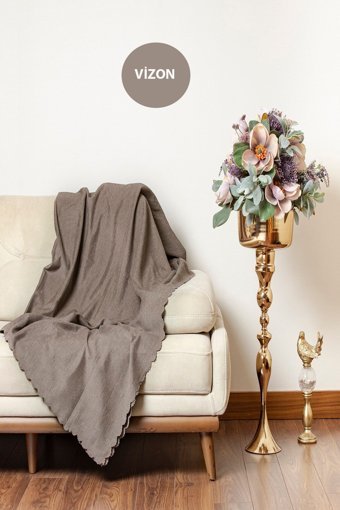 Velerde Home Pamuklu - Polyester Polar Süngersiz Düz Kahverengi Tekli Koltuk Örtüsü 180x215 cm