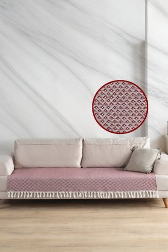 Ladynil Pamuklu Saçaklı Süngersiz Geometrik Desenli Bordo Tekli Koltuk Örtüsü 115x201 cm