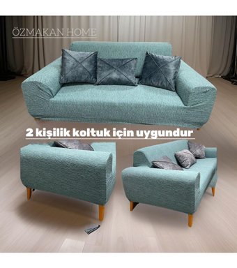 Özmakan Pamuklu - Polyester Likralı Jakarlı Süngersiz Çizgili Giydirmeli Yeşil Tekli Koltuk Örtüsü 135x180 cm
