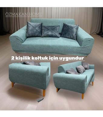 Özmakan Pamuklu - Polyester Likralı Jakarlı Süngersiz Çizgili Giydirmeli Yeşil Tekli Koltuk Örtüsü 135x180 cm