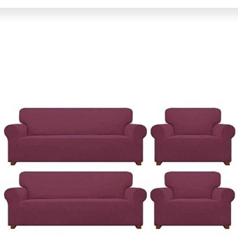 Akbu Polyester Likralı Süngersiz Giydirmeli Lastikli Bordo Dörtlü Koltuk Örtüsü 180x230 cm