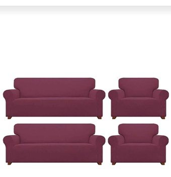 Akbu Polyester Likralı Süngersiz Giydirmeli Lastikli Bordo Dörtlü Koltuk Örtüsü 180x230 cm