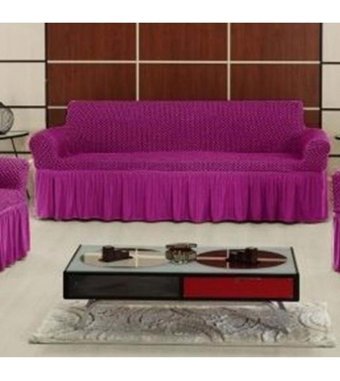 Altınkoza Pamuklu - Polyester Fırfırlı Süngersiz Petek Desenli Giydirmeli Lastikli Mor İkili Koltuk Örtüsü 84x203 cm
