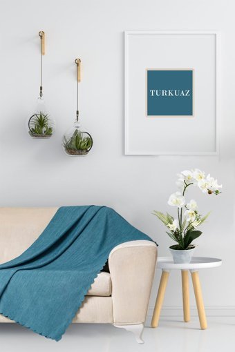 Soft Kare Porto Pamuklu - Polyester Polar Süngersiz Düz Su Geçirmez Turkuaz Tekli Koltuk Örtüsü 175x215 cm