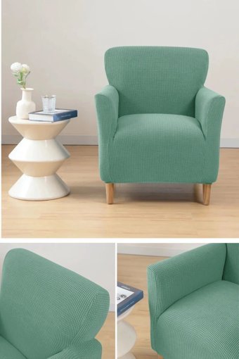 Pimobile Pamuklu - Polyester Likralı Jakarlı Süngersiz Armürlü Giydirmeli Yeşil Tekli Koltuk Örtüsü 60x85 cm