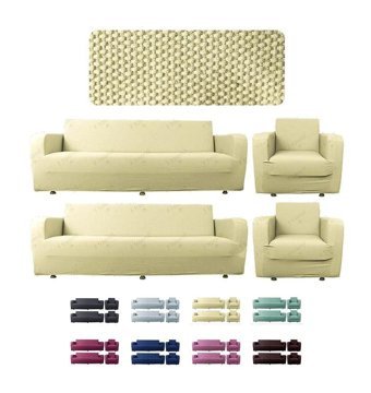 Etles Home Pamuklu - Polyester Likralı Jakarlı Süngersiz Armürlü Giydirmeli Bej Sekizli Koltuk Örtüsü 80x125 cm