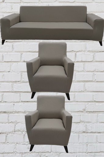 Şahane Ev Mikro Polyester Likralı Jakarlı Süngersiz Düz Giydirmeli Lastikli Kahverengi Üçlü Koltuk Örtüsü 38x46 cm