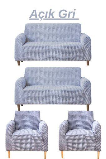 Furkanticaret Polyester Bürümcük Süngersiz Kapitone Giydirmeli Beyaz Üçlü Koltuk Örtüsü 180x230 cm