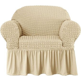 Elgeyar Pamuklu - Polyester Bürümcük Jakarlı Süngersiz Armürlü Giydirmeli Bej Tekli Koltuk Örtüsü 70x80 cm