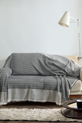 Karna Home Pamuklu Saçaklı Süngersiz Geometrik Desenli Gri Tekli Koltuk Örtüsü 170x210 cm