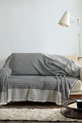 Karna Home Pamuklu Saçaklı Süngersiz Geometrik Desenli Gri Tekli Koltuk Örtüsü 170x210 cm