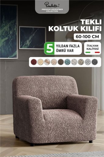 Paulato Mikrofiber Likralı Jakarlı Süngersiz Çizgili Giydirmeli Kahverengi Dörtlü Koltuk Örtüsü 60x110 cm