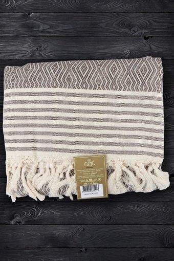 Ödel Buldan Pamuklu Örgü Jakarlı Süngersiz Çizgili Kahverengi Tekli Koltuk Örtüsü 180x230 cm