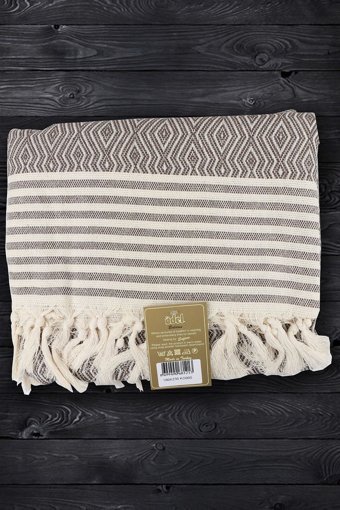 Ödel Buldan Pamuklu Örgü Jakarlı Süngersiz Çizgili Kahverengi Tekli Koltuk Örtüsü 180x230 cm