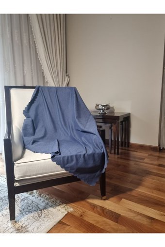 Fem Life Polyester Süngersiz Düz Mavi Tekli Koltuk Örtüsü 110x200 cm