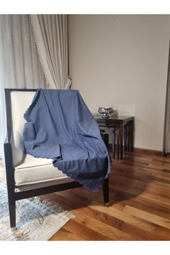 Fem Life Polyester Süngersiz Düz Mavi Tekli Koltuk Örtüsü 110x200 cm