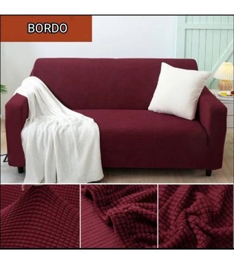 Güzel Aral GA-280 Pamuklu - Polyester Düz Giydirmeli Lastikli Bordo Üçlü Koltuk Örtüsü 180x220 cm