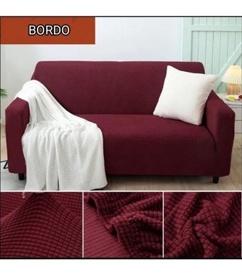 Güzel Aral GA-280 Pamuklu - Polyester Düz Giydirmeli Lastikli Bordo Üçlü Koltuk Örtüsü 180x220 cm