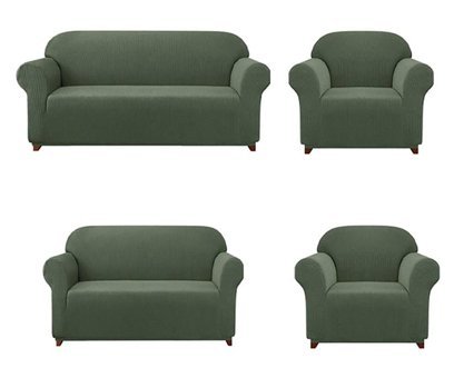 Bright Home Polyester Likralı Jakarlı Süngersiz Armürlü Giydirmeli Lastikli Yeşil Yedili Koltuk Örtüsü 180x230 cm