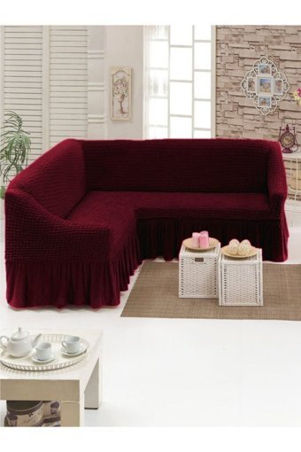 Elgeyar Pamuklu - Polyester Bürümcük Jakarlı Süngersiz Armürlü Giydirmeli Bordo Dörtlü Koltuk Örtüsü 180x350 cm