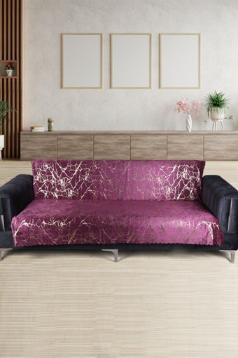 Teksev Kadife Polar Varaklı Süngerli Çizgili Mor Tekli Koltuk Örtüsü 170x210 cm