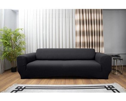 Haton Home Pamuklu - Polyester Likralı Süngersiz Düz Giydirmeli Gri Üçlü Koltuk Örtüsü 180x230 cm