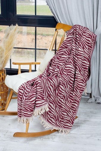 Mylasa Home Pamuklu Püsküllü Süngersiz Hayvan Desenli Bordo Tekli Koltuk Örtüsü 140x190 cm
