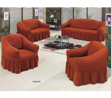 Bilgiçler Pamuklu - Polyester Bürümcük Fırfırlı Süngersiz Giydirmeli Lastikli Kiremit Dörtlü Koltuk Örtüsü 183x230 cm