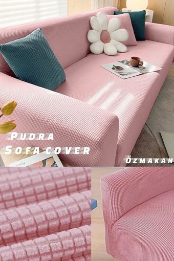Özmakan Pamuklu - Polyester Likralı Jakarlı Süngersiz Petek Desenli Giydirmeli Pembe Tekli Koltuk Örtüsü 180x230 cm