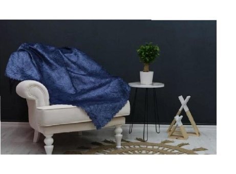 Ateş Tekstil Polyester Süngerli Mermer Desenli Mavi Tekli Koltuk Örtüsü 170x210 cm