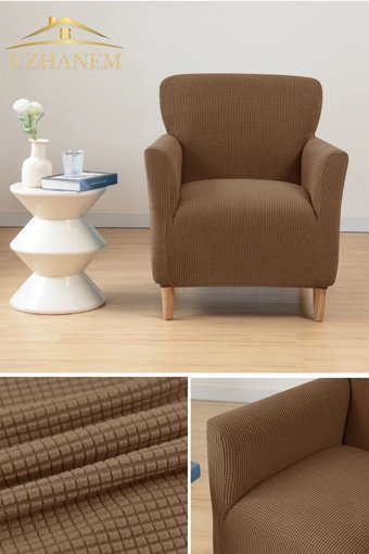 Uzhanem Pamuklu - Polyester Bürümcük-Likralı Süngerli Armürlü Giydirmeli Kahverengi Tekli Koltuk Örtüsü 60x85 cm