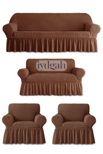 Iydgah Polyester Bürümcük-Likralı Süngersiz Kapitone Giydirmeli Krem 3-2-1-1 Koltuk Örtüsü 50x180 cm