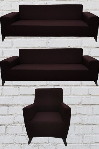 Şahane Ev Mikro Polyester Likralı Jakarlı Süngersiz Düz Giydirmeli Lastikli Bordo Üçlü Koltuk Örtüsü 51x42 cm
