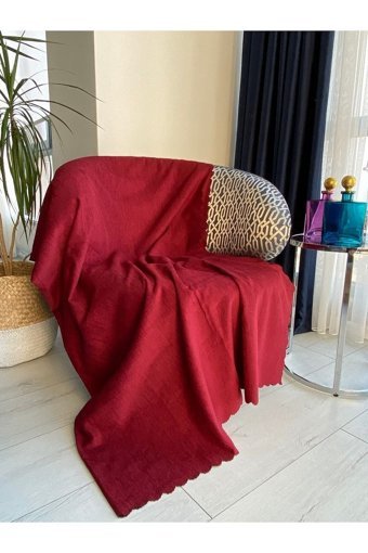 Koçhan Manifatura Pamuklu Jakarlı Süngerli Çizgili Bordo Tekli Koltuk Örtüsü 175x215 cm